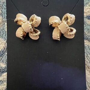 Elegant Gold and Cream Bow Earrings